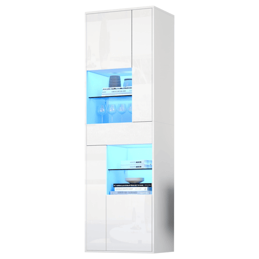 Vitrine de venda + 55x38x170 cm - 1 gaveta, 4 portas, LED, alto brilho - Branco