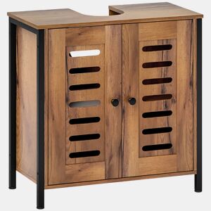 HOMCOM Móvel para Lavatório Pousar Móvel de Casa de Banho Industrial 2 Portas de Ripas com Fecho Magnético Prateleira Ajustável para Lavatórios sem Pedestal 60x30x60 cm Castanho Rústico