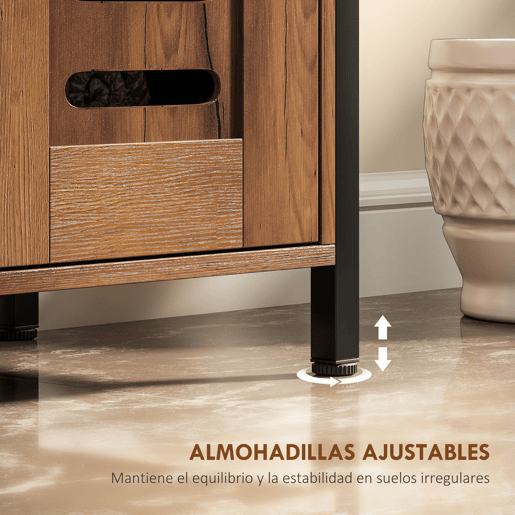 HOMCOM Móvel para Lavatório Pousar Móvel de Casa de Banho Industrial 2 Portas de Ripas com Fecho Magnético Prateleira Ajustável para Lavatórios sem Pedestal 60x30x60 cm Castanho Rústico