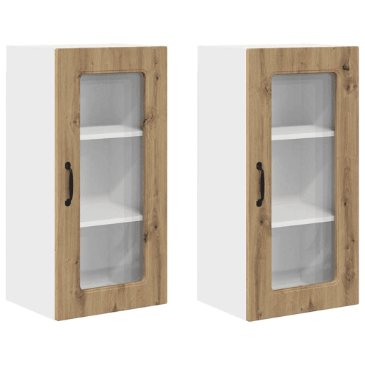 Lote de 2 Armários de cozinha suspendidos - Cozinha modular Colgantes com porta Carvalho Artesanal