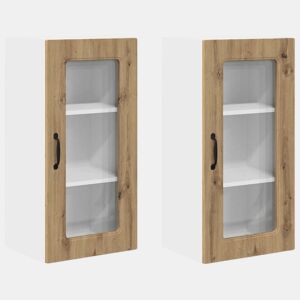 Lote de 2 Armários de cozinha suspendidos - Cozinha modular Colgantes com porta Carvalho Artesanal