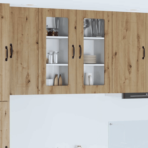 Lote de 2 Armários de cozinha suspendidos - Cozinha modular Colgantes com porta Carvalho Artesanal