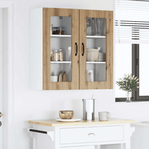 Lote de 2 Armários de cozinha suspendidos - Cozinha modular Colgantes com porta Carvalho Artesanal