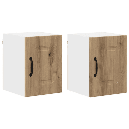 Lote de 2 Armários de cozinha suspendidos - Cozinha modular Colgantes com porta Carvalho Artesanal