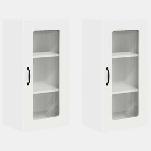 Lote de 2 Armários de cozinha suspendidos - Cozinha modular Colgantes com porta Branco Brilhante