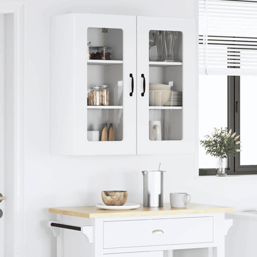 Lote de 2 Armários de cozinha suspendidos - Cozinha modular Colgantes com porta Branco Brilhante