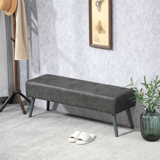 HOMCOM Banco de Pé de Cama Multifuncional Banco Pé de Cama Clássico Banco Dormitório com Pés de Madeira e Assento Acolchoado Carga 120 kg para Entrada Corredor 114x38x42 cm Cinza