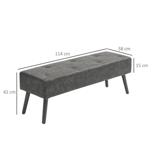 HOMCOM Banco de Pé de Cama Multifuncional Banco Pé de Cama Clássico Banco Dormitório com Pés de Madeira e Assento Acolchoado Carga 120 kg para Entrada Corredor 114x38x42 cm Cinza