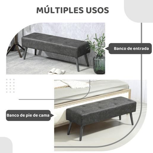 HOMCOM Banco de Pé de Cama Multifuncional Banco Pé de Cama Clássico Banco Dormitório com Pés de Madeira e Assento Acolchoado Carga 120 kg para Entrada Corredor 114x38x42 cm Cinza