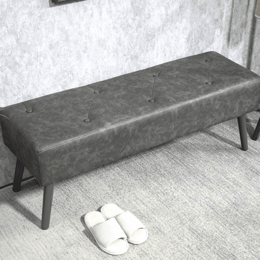 HOMCOM Banco de Pé de Cama Multifuncional Banco Pé de Cama Clássico Banco Dormitório com Pés de Madeira e Assento Acolchoado Carga 120 kg para Entrada Corredor 114x38x42 cm Cinza