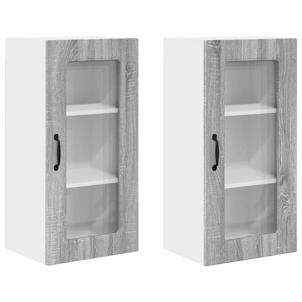 Armario de cocina de pared - Mueble cocina con estante 2 pcs 40 Roble/ Gris