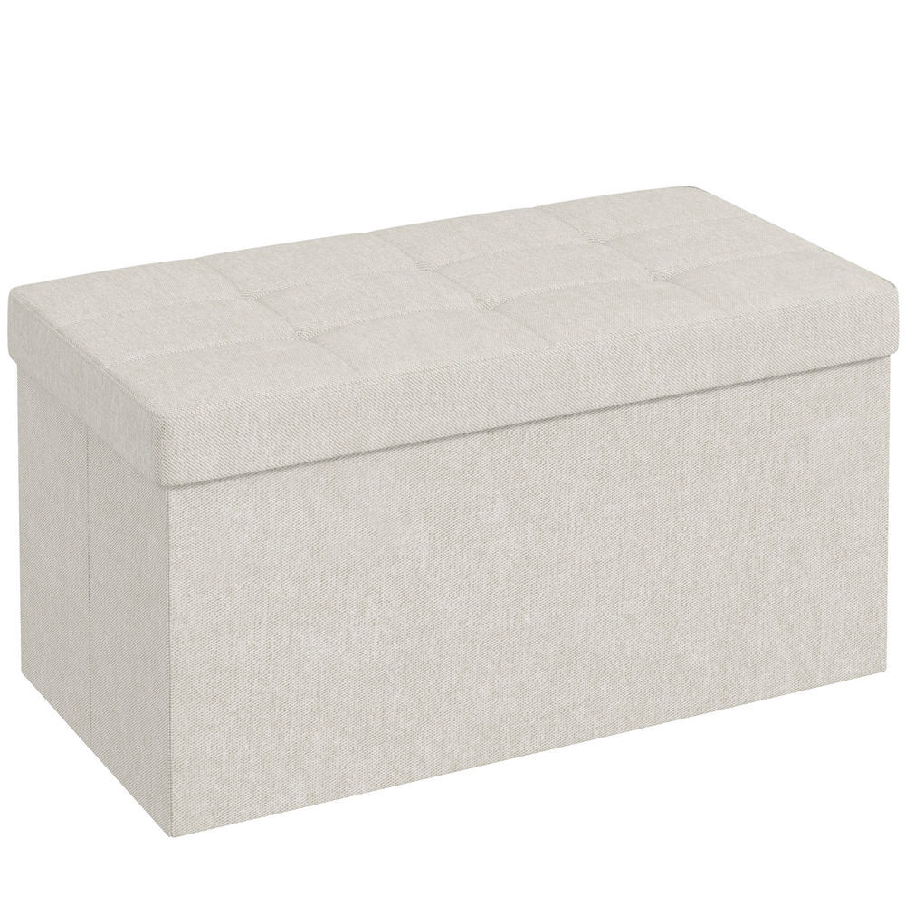 Homcom puff almacenaje, banco almacenaje plegable, 84 l, 76x38x38 cm, tapizado en lino sintético, baúl de almacenamiento, carga 120 kg, taburete para sala de estar, dormitorio, entrada, crema