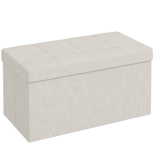 HOMCOM Banco com Armazenamento 84 L Banco de Arrumação Dobrável 76x38x38 cm Estofado em Linho Sintético Baú de Arrumação Capacidade 120 kg Banco para Sala de Estar Quarto Entrada Creme