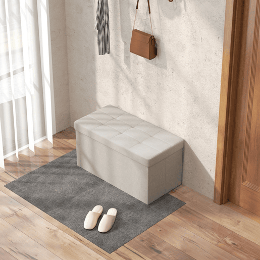 HOMCOM Banco com Armazenamento 84 L Banco de Arrumação Dobrável 76x38x38 cm Estofado em Linho Sintético Baú de Arrumação Capacidade 120 kg Banco para Sala de Estar Quarto Entrada Creme