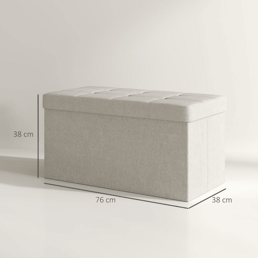 HOMCOM Banco com Armazenamento 84 L Banco de Arrumação Dobrável 76x38x38 cm Estofado em Linho Sintético Baú de Arrumação Capacidade 120 kg Banco para Sala de Estar Quarto Entrada Creme