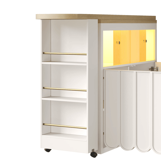 Mesa de bar extensÃvel 135-205x39x100 cm - Mesa de bar moderna com LED, portas com riscas, branca Mesa de bar extensÃvel 135-205x39x100 cm - Mesa de bar moderna com LED, portas com riscas, branca