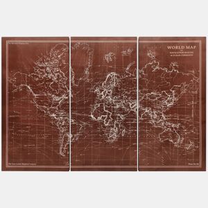 HOMCOM Quadros Decorativos Mapa Múndi Vintage Pintados à Mão 120x60 cm Quadros de Arte de Parede com Moldura de Madeira Decoração Elegante para Quarto Salão Cozinha Castanho
