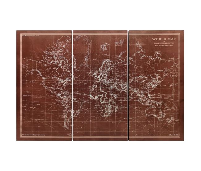 Homcom cuadros en lienzo trípticos de mapamundi vintage a mano, 120x60 cm, cuadros grandes de arte de pared con marco de madera, decoración elegante para dormitorio, salón, cocina, marrón