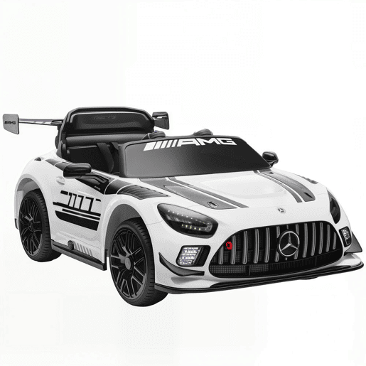 AIYAPLAY Carro Elétrico para Crianças Mercedes-AMG GT3 Evo Carro de Bateria 12V com Controlo Remoto 2,4G Motor Duplo Rodas Auxiliares Alça de Transporte Música Faróis 115x66x44 cm Branco