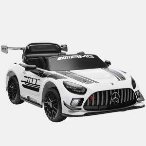 AIYAPLAY Carro Elétrico para Crianças Mercedes-AMG GT3 Evo Carro de Bateria 12V com Controlo Remoto 2,4G Motor Duplo Rodas Auxiliares Alça de Transporte Música Faróis 115x66x44 cm Branco