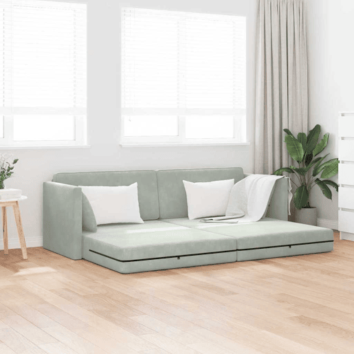 Sofá-cama de chão Cinzento-claro 213 x 70 x 77 cm Veludo