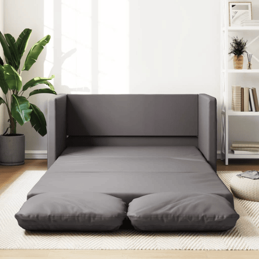 Sofá-cama, Sofá conversível sem pés 112x174x55 cm couro artificial cinzento