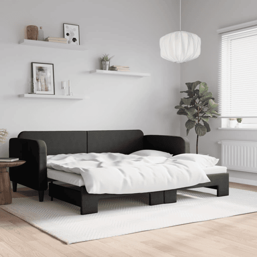 Sofá-cama, Sofá conversível com gavetão 90x190 cm tecido preto