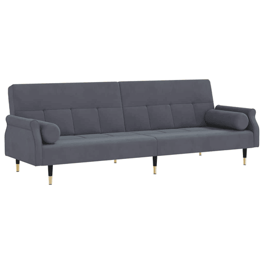 Sofá-cama, Sofá conversível com almofadões veludo cinzento-escuro Sofá-cama, Sofá conversível com almofadões veludo cinzento-escuro