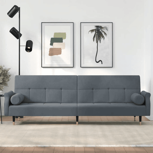 Sofá-cama, Sofá conversível com almofadões veludo cinzento-escuro Sofá-cama, Sofá conversível com almofadões veludo cinzento-escuro