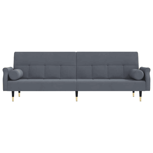 Sofá-cama, Sofá conversível com almofadões veludo cinzento-escuro Sofá-cama, Sofá conversível com almofadões veludo cinzento-escuro