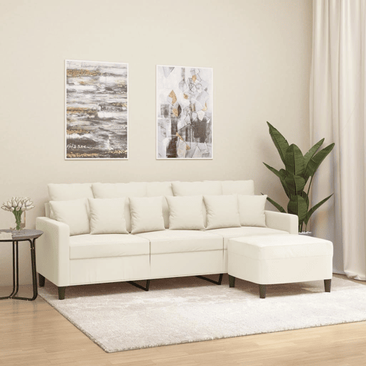 Sofá de 3 lugares - Sofá fixo com apoio de pés 180 cm veludo cor creme