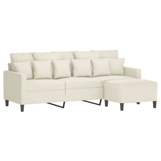 Sofá de 3 lugares - Sofá fixo com apoio de pés 180 cm veludo cor creme