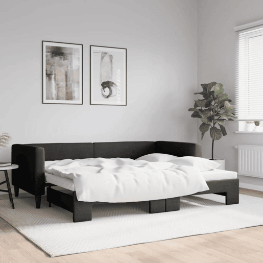 Sofá-cama, Sofá conversível com gavetão 90x190 cm tecido preto