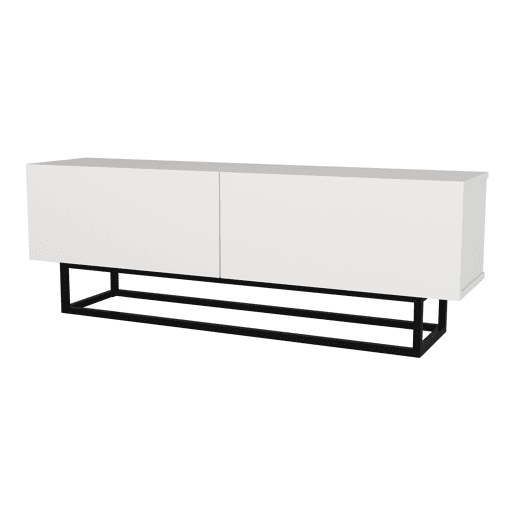 Mesa baixa para TV Nolven com 2 portas moldura curta 135x32x47 cm branco en.casa