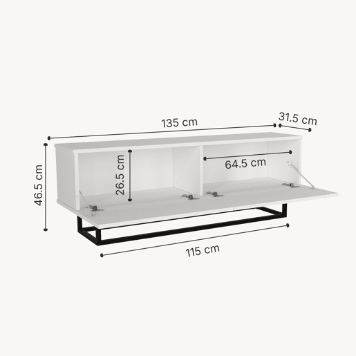 Mesa baixa para TV Nolven com 2 portas moldura curta 135x32x47 cm branco en.casa