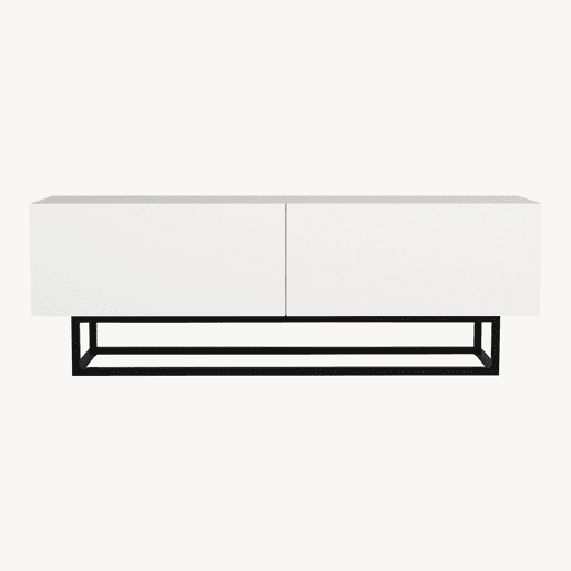 Mesa baixa para TV Nolven com 2 portas moldura curta 135x32x47 cm branco en.casa