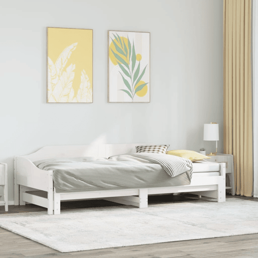 Sofá-cama, Sofá conversível com gavetão 90x200 cm madeira de pinho maciça branco
