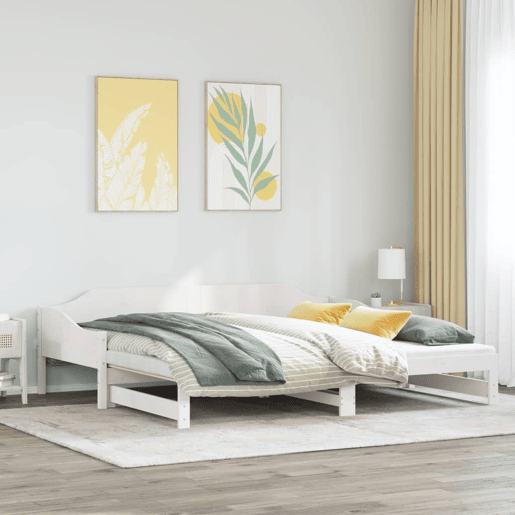 Sofá-cama, Sofá conversível com gavetão 90x200 cm madeira de pinho maciça branco
