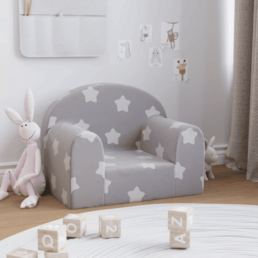 Sofá infantil, Sofá para criança c estrelas pelúcia macia cinzento-claro