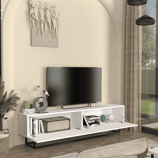 Móvel de TV Verpsboga 2 portas base curta 180x32x47 cm - Branco en.casa