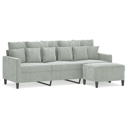 Sofá de 3 lugares - Sofá fixo com apoio de pés 180 cm veludo cinzento-claro Sofá de 3 lugares - Sofá fixo com apoio de pés 180 cm veludo cinzento-claro