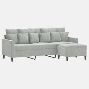 Sofá de 3 lugares - Sofá fixo com apoio de pés 180 cm veludo cinzento-claro