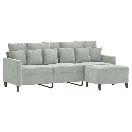 Sofá de 3 lugares - Sofá fixo com apoio de pés 180 cm veludo cinzento-claro Sofá de 3 lugares - Sofá fixo com apoio de pés 180 cm veludo cinzento-claro