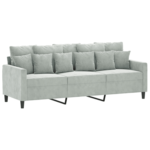 Sofá de 3 lugares - Sofá fixo com apoio de pés 180 cm veludo cinzento-claro Sofá de 3 lugares - Sofá fixo com apoio de pés 180 cm veludo cinzento-claro