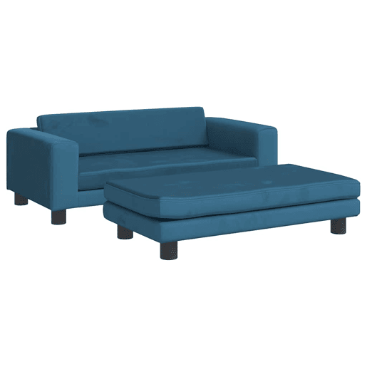 Sofá infantil, Sofá para criança com apoio de pés 100x50x30 cm veludo azul