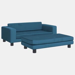 Sofá infantil, Sofá para criança com apoio de pés 100x50x30 cm veludo azul