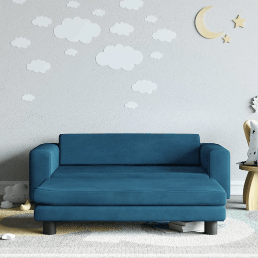 Sofá infantil, Sofá para criança com apoio de pés 100x50x30 cm veludo azul