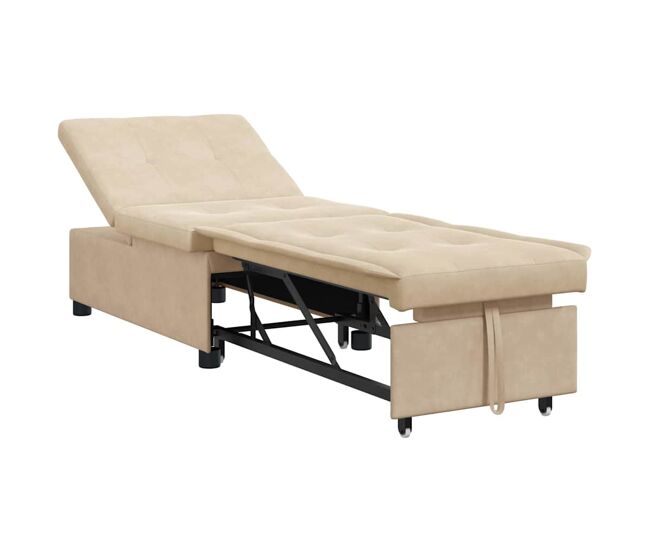 Sofá cama - sofá convertible con cojín crema 67 x 194 x 82 cm tejido de microfibra
