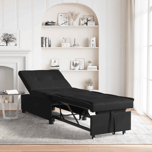 Sofá-cama, Sofá conversível com almofada Preto 67 x 194 x 82 cm Contraplacado