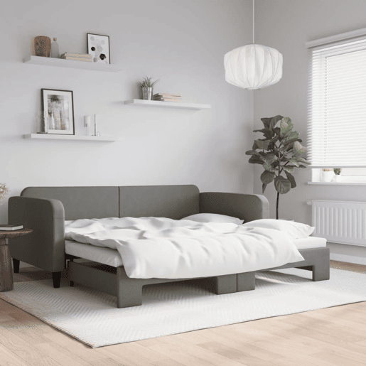 Sofá-cama, Sofá conversível com gavetão 90x190 cm tecido cinzento-escuro